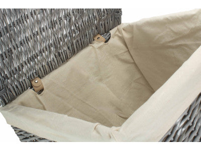 Basket, LARGE GREY WASH SQUARE LAUNDRY BASKET with WHITE LINING