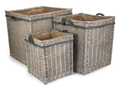 Basket, Set of 3 GREY WASH SQUARE STORAGE BASKET 
