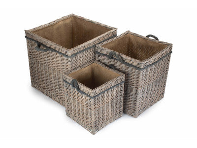Basket, Set of 3 GREY WASH SQUARE STORAGE BASKET 