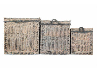 Basket, Set of 3 GREY WASH SQUARE STORAGE BASKET 