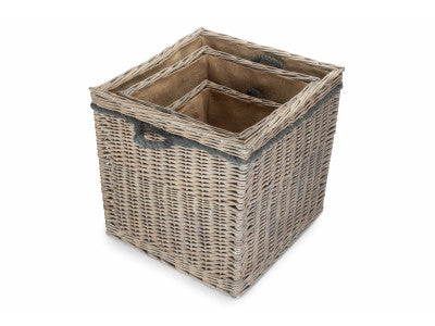 Basket, Set of 3 GREY WASH SQUARE STORAGE BASKET 