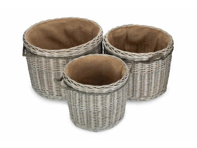 Basket, Set of 3 GREY WASH ROUND STORAGE BASKET 