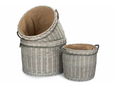 Basket, Set of 3 GREY WASH ROUND STORAGE BASKET 