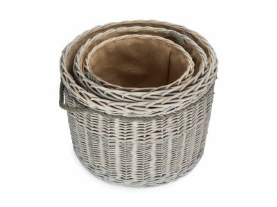 Basket, Set of 3 GREY WASH ROUND STORAGE BASKET 