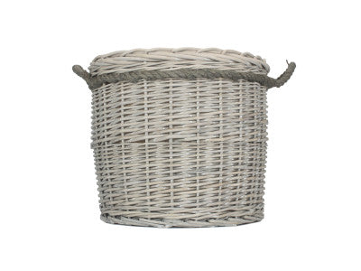 Basket, SIZE 1 GREY WASH ROUND STORAGE BASKET