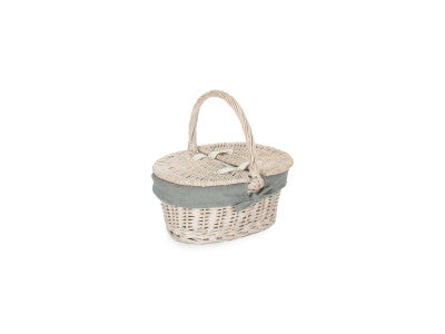Basket, CHILD'S WHITE WASH LIDDED HAMPER with GREY SAGE LINING