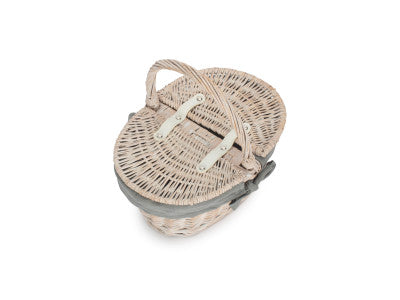Basket, CHILD'S WHITE WASH LIDDED HAMPER with GREY SAGE LINING