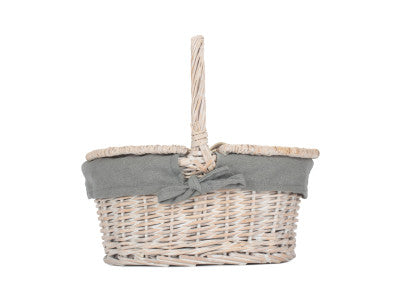 Basket, CHILD'S WHITE WASH LIDDED HAMPER with GREY SAGE LINING