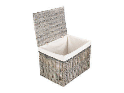"Basket, 23" ANTIQUE WASH STORAGE HAMPER with WHITE LINING"