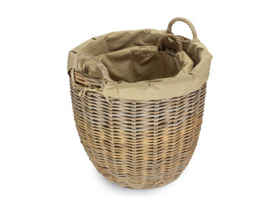 Basket, Set of 2 TALL ROUND FIRESIDE GREY RATTAN LOG BASKET with REMOVABLE CORDURA LINING 