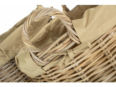 Basket, Set of 2 TALL ROUND FIRESIDE GREY RATTAN LOG BASKET with REMOVABLE CORDURA LINING 