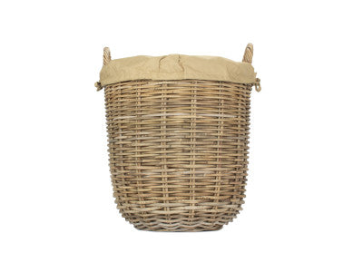 Basket, MEDIUM TALL ROUND FIRESIDE GREY RATTAN LOG BASKET with REMOVABLE CORDURA LINING