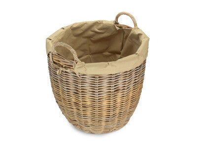Basket, LARGE TALL ROUND FIRESIDE GREY RATTAN LOG BASKET with REMOVABLE CORDURA LINING