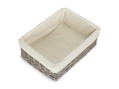 Basket, LARGE GREY WASH FINISH TRAY with LINING