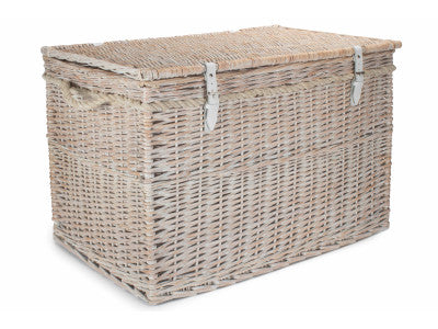 "Basket, 29" WHITE WASH STORAGE HAMPER"
