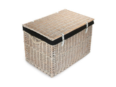 "Basket, 29" WHITE WASH STORAGE HAMPER WITH BLACK LINING"