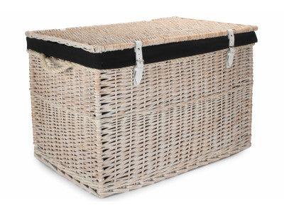 "Basket, 29" WHITE WASH STORAGE HAMPER WITH BLACK LINING"