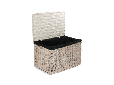 "Basket, 29" WHITE WASH STORAGE HAMPER WITH BLACK LINING"