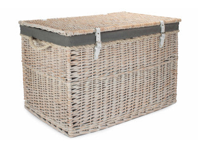 "Basket, 29" WHITE WASH STORAGE HAMPER WITH GREY SAGE LINING"