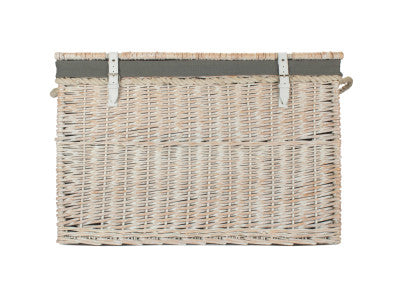 "Basket, 29" WHITE WASH STORAGE HAMPER WITH GREY SAGE LINING"