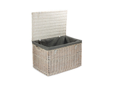 "Basket, 29" WHITE WASH STORAGE HAMPER WITH GREY SAGE LINING"