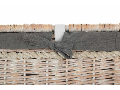 "Basket, 29" WHITE WASH STORAGE HAMPER WITH GREY SAGE LINING"