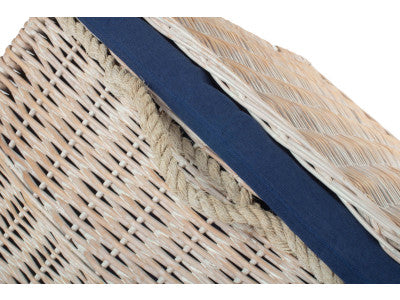 "Basket, 29" WHITE WASH STORAGE HAMPER with NAVY BLUE LINING"