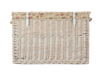 "Basket, 29" WHITE WASH STORAGE HAMPER with GARDEN ROSE LINING"