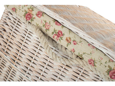 "Basket, 29" WHITE WASH STORAGE HAMPER with GARDEN ROSE LINING"