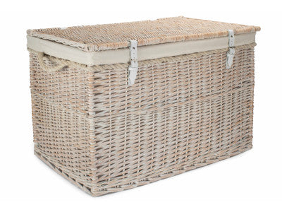 "Basket, 29" WHITE WASH STORAGE HAMPER with WHITE LINING"