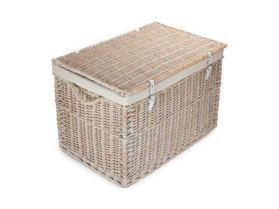 "Basket, 29" WHITE WASH STORAGE HAMPER with WHITE LINING"