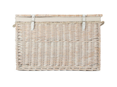 "Basket, 29" WHITE WASH STORAGE HAMPER with WHITE LINING"