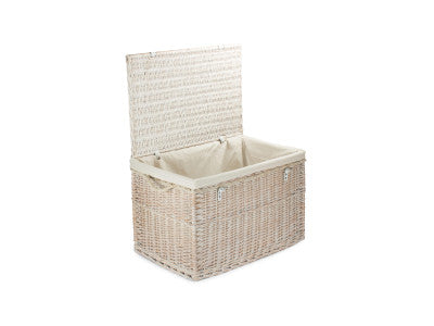 "Basket, 29" WHITE WASH STORAGE HAMPER with WHITE LINING"