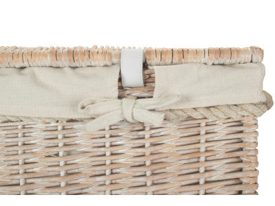 "Basket, 29" WHITE WASH STORAGE HAMPER with WHITE LINING"