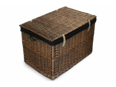 "Basket, 29" ANTIQUE WASH STORAGE HAMPER with BLACK LINING"