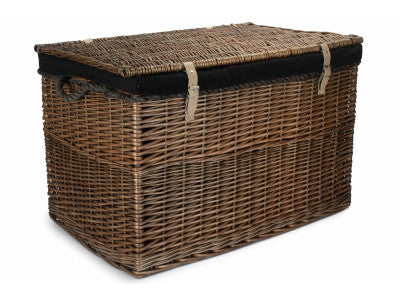 "Basket, 29" ANTIQUE WASH STORAGE HAMPER with BLACK LINING"