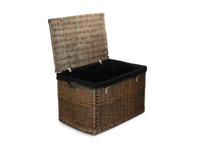 "Basket, 29" ANTIQUE WASH STORAGE HAMPER with BLACK LINING"