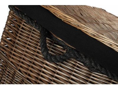 "Basket, 29" ANTIQUE WASH STORAGE HAMPER with BLACK LINING"