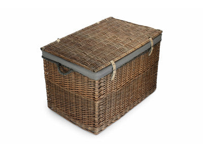 "Basket, 29" ANTIQUE WASH STORAGE HAMPER with GREY SAGE LINING"