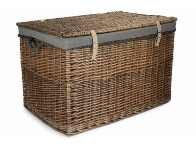 "Basket, 29" ANTIQUE WASH STORAGE HAMPER with GREY SAGE LINING"