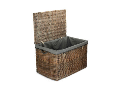 "Basket, 29" ANTIQUE WASH STORAGE HAMPER with GREY SAGE LINING"