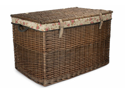 "Basket, 29" ANTIQUE WASH STORAGE HAMPER with GARDEN ROSE LINING"