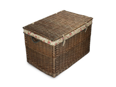 "Basket, 29" ANTIQUE WASH STORAGE HAMPER with GARDEN ROSE LINING"