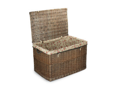 "Basket, 29" ANTIQUE WASH STORAGE HAMPER with GARDEN ROSE LINING"