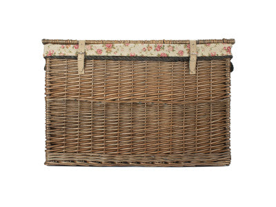 "Basket, 29" ANTIQUE WASH STORAGE HAMPER with GARDEN ROSE LINING"
