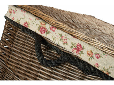 "Basket, 29" ANTIQUE WASH STORAGE HAMPER with GARDEN ROSE LINING"