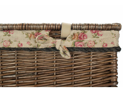 "Basket, 29" ANTIQUE WASH STORAGE HAMPER with GARDEN ROSE LINING"