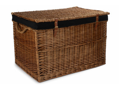 "Basket, 29" LIGHT STEAMED STORAGE HAMPER with BLACK LINING"