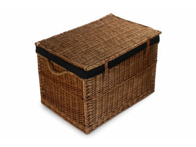 "Basket, 29" LIGHT STEAMED STORAGE HAMPER with BLACK LINING"