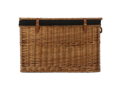 "Basket, 29" LIGHT STEAMED STORAGE HAMPER with BLACK LINING"